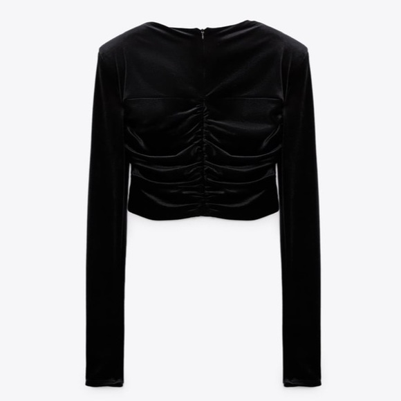 NWT Zara Padded Shoulder Velvet Draped Crop Top - Picture 8 of 9